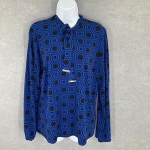 Michael Kors Top Women's Sz L Geometric Print Tie Neck Long Sleeve‎ Career